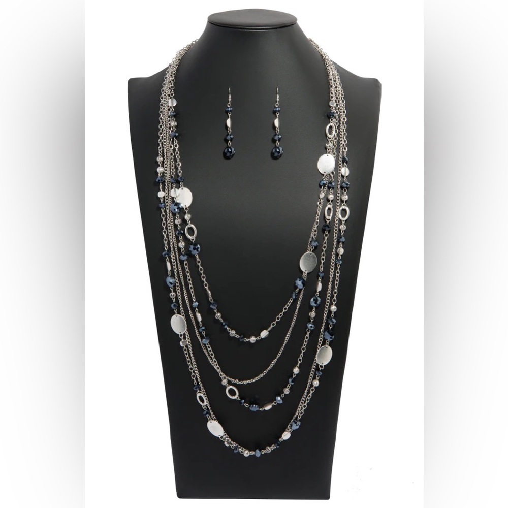 ❣️Long Silver and blue beads “ harmonious” Zi collection necklace❣️*